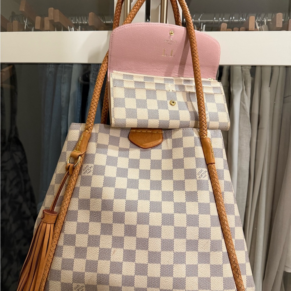 Louis Vuitton Checkered Tote with Pink and Tan Details